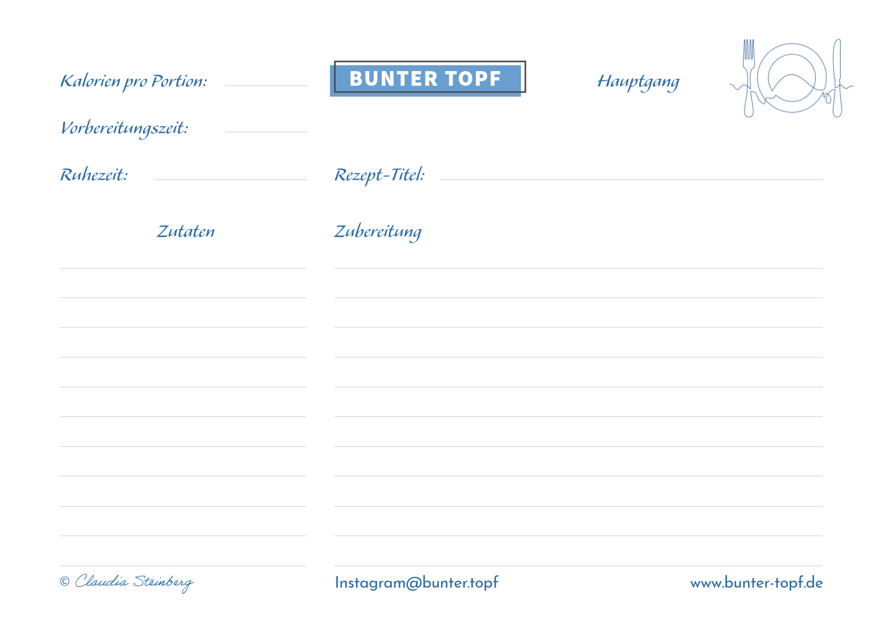 Rezeptkarte d-blau blanko Hauptgang