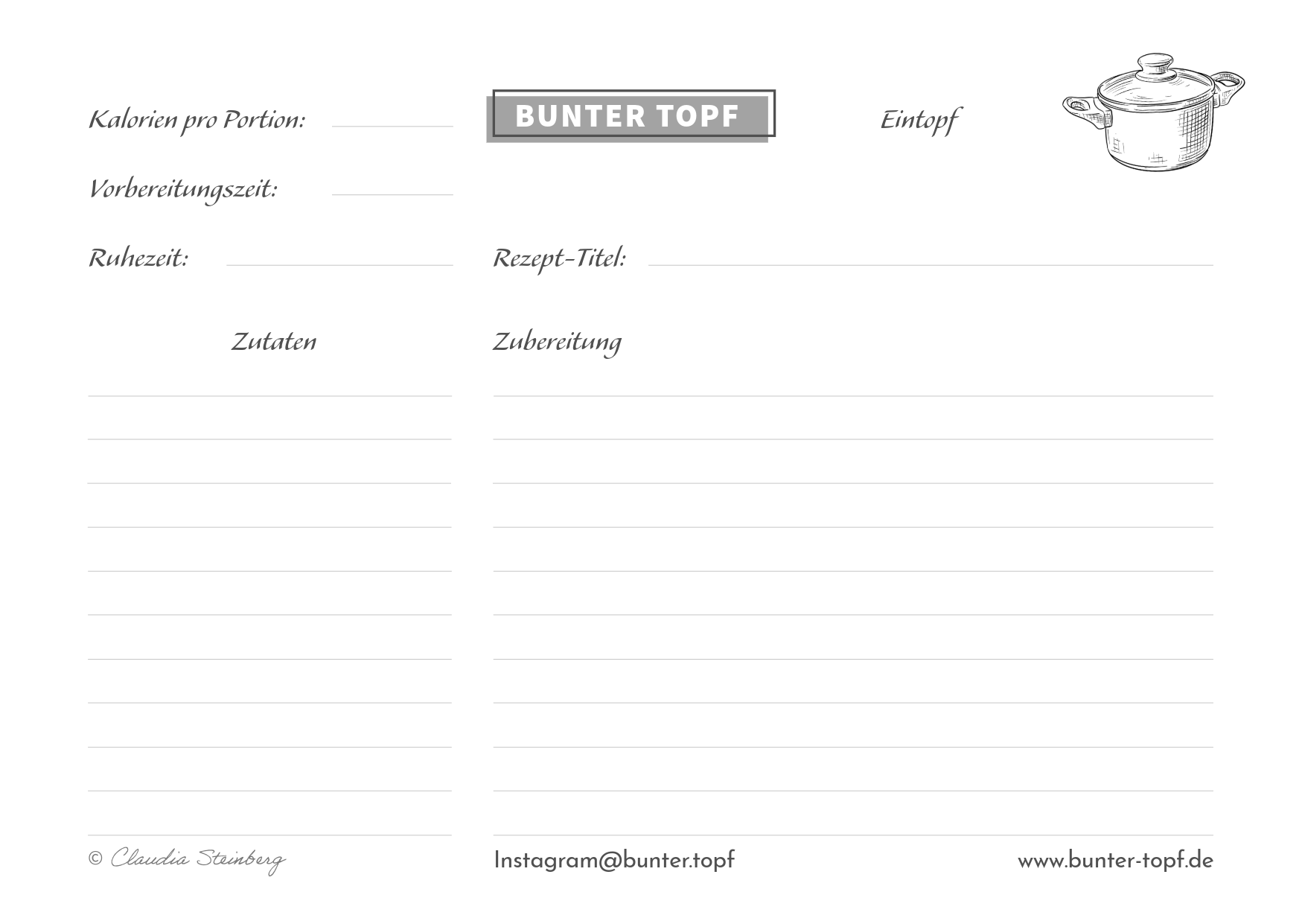 Rezeptkarte schwarz/wei&szlig; blanko Eintopf