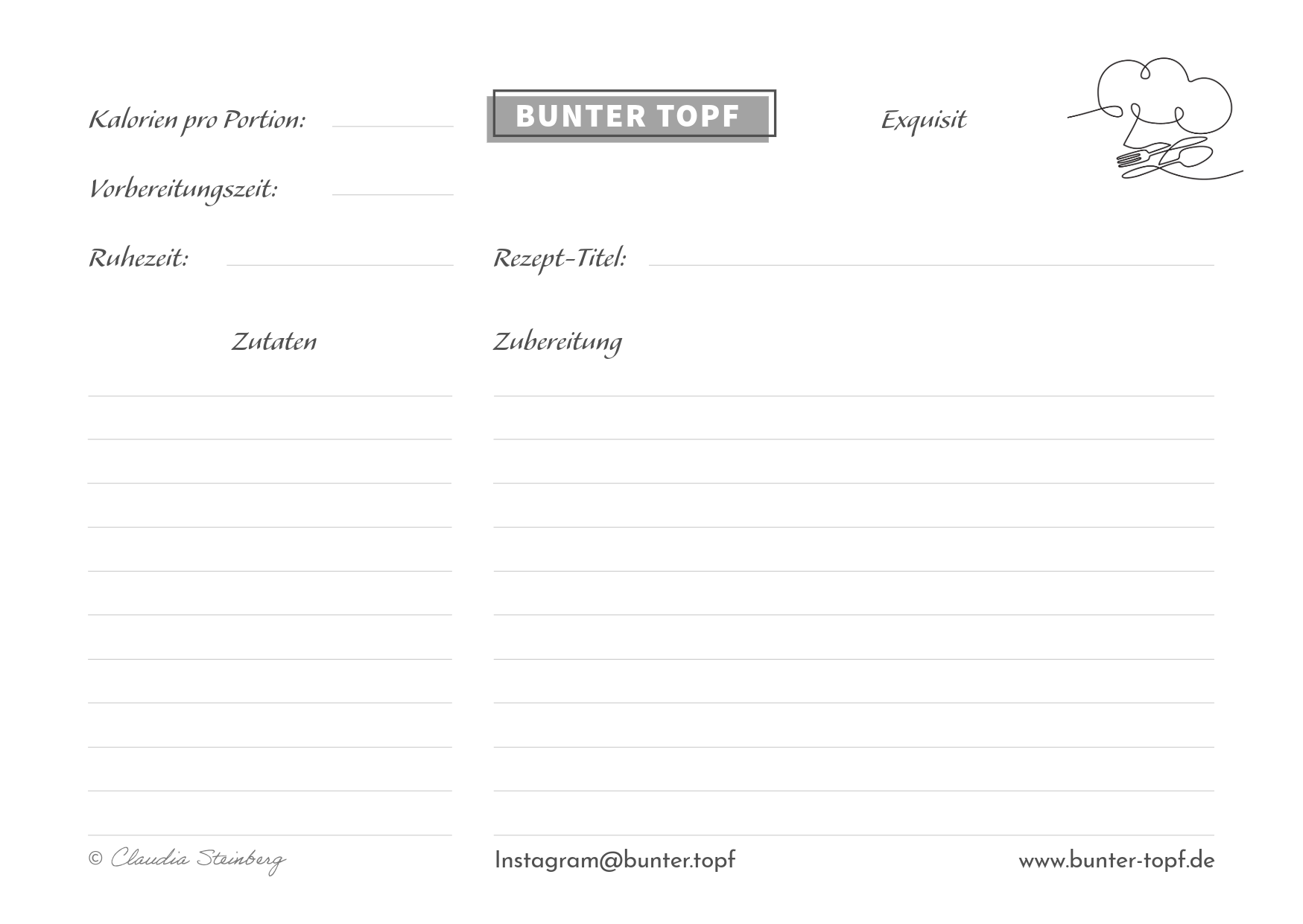 Rezeptkarte schwarz/wei&szlig; blanko Exquisit