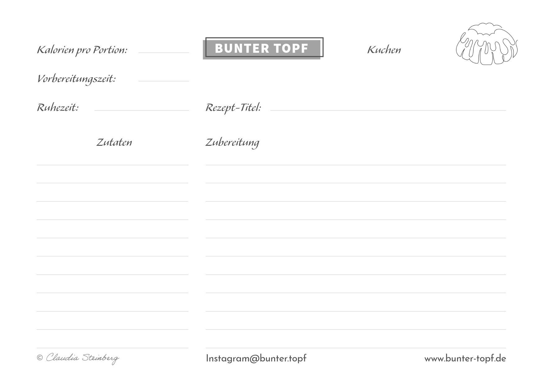 Rezeptkarte schwarz/wei&szlig; blanko Kuchen