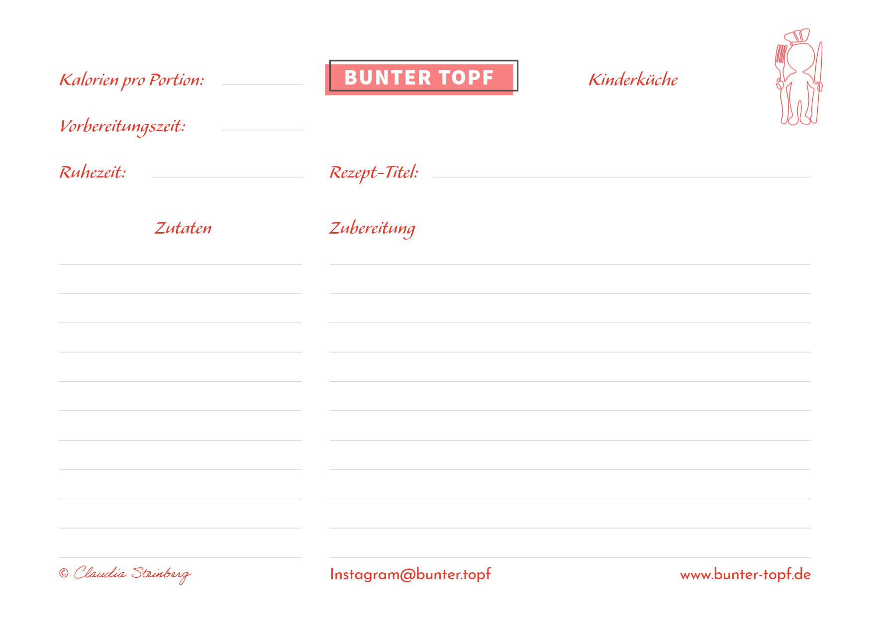 Rezeptkarte rot blanko Kinderk&uuml;che